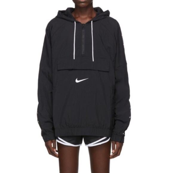 Nike Black Swoosh Tape Anorak Jacket Size S - Picture 1 of 9